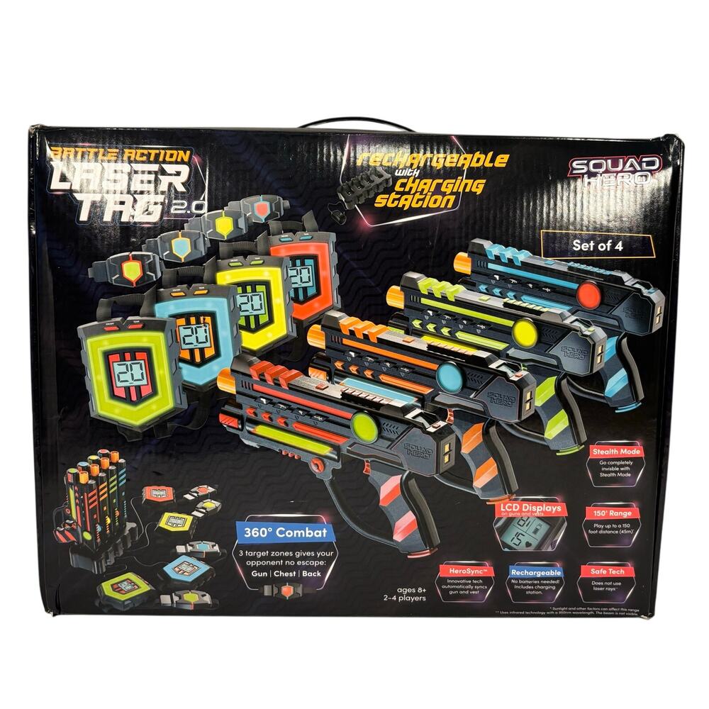 Squad Hero Battle Action Laser Tag 2.0 4-Player Blasters Vests Rechargeable